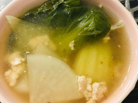 ひき肉と大根と青梗菜のとろみXO醬スープ